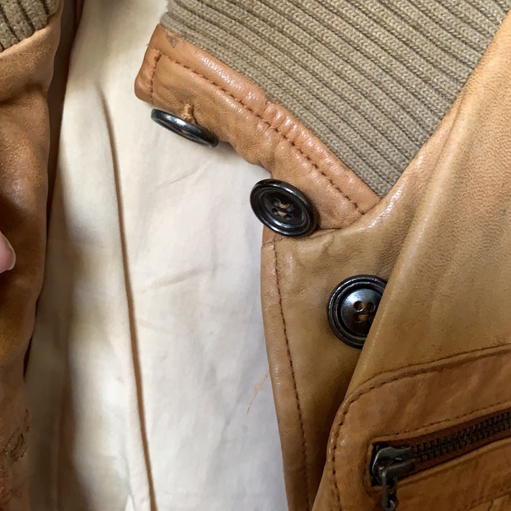 UNISEX RICK CARDONA NEW YORK camel cognac leather jacket, ribbed collar, cuffs. - Picture 10 of 14